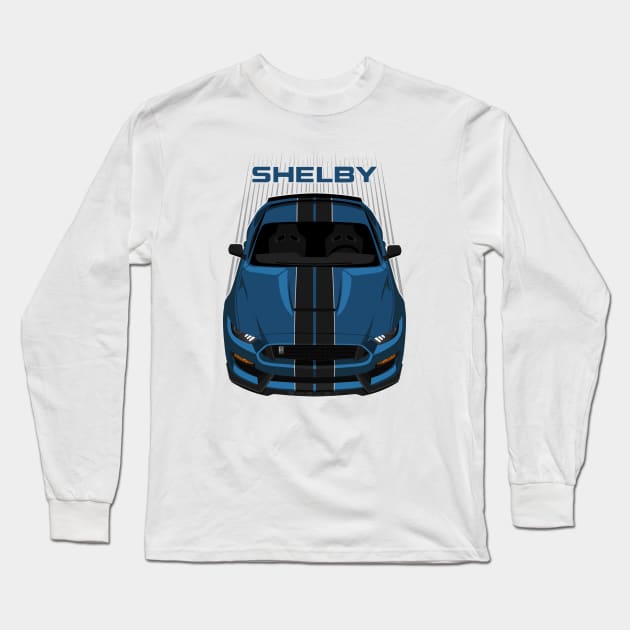 Ford Mustang Shelby GT350 2015 - 2020 - Ford Performance Blue - Black Stripes Long Sleeve T-Shirt by V8social